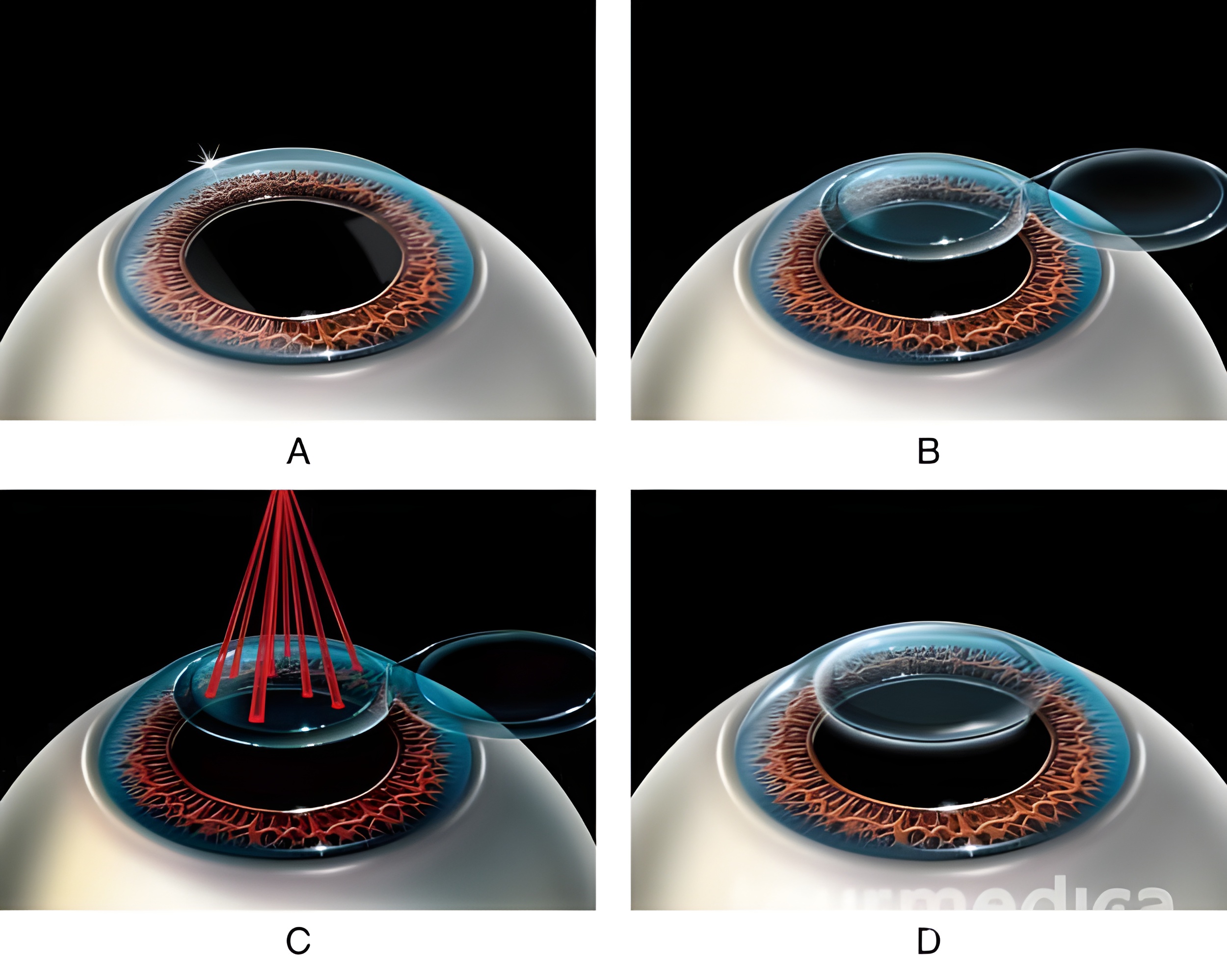 Схематическое изображение операции lasik на глазу